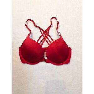 Jezebel red strappy pushup front closure bra 32c
